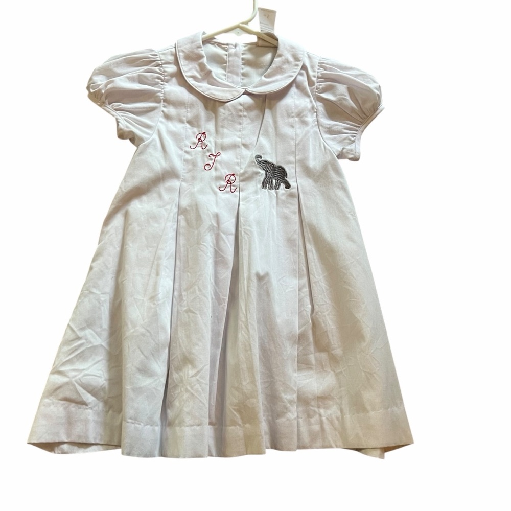 White Embroidered Dress with Elephant Design